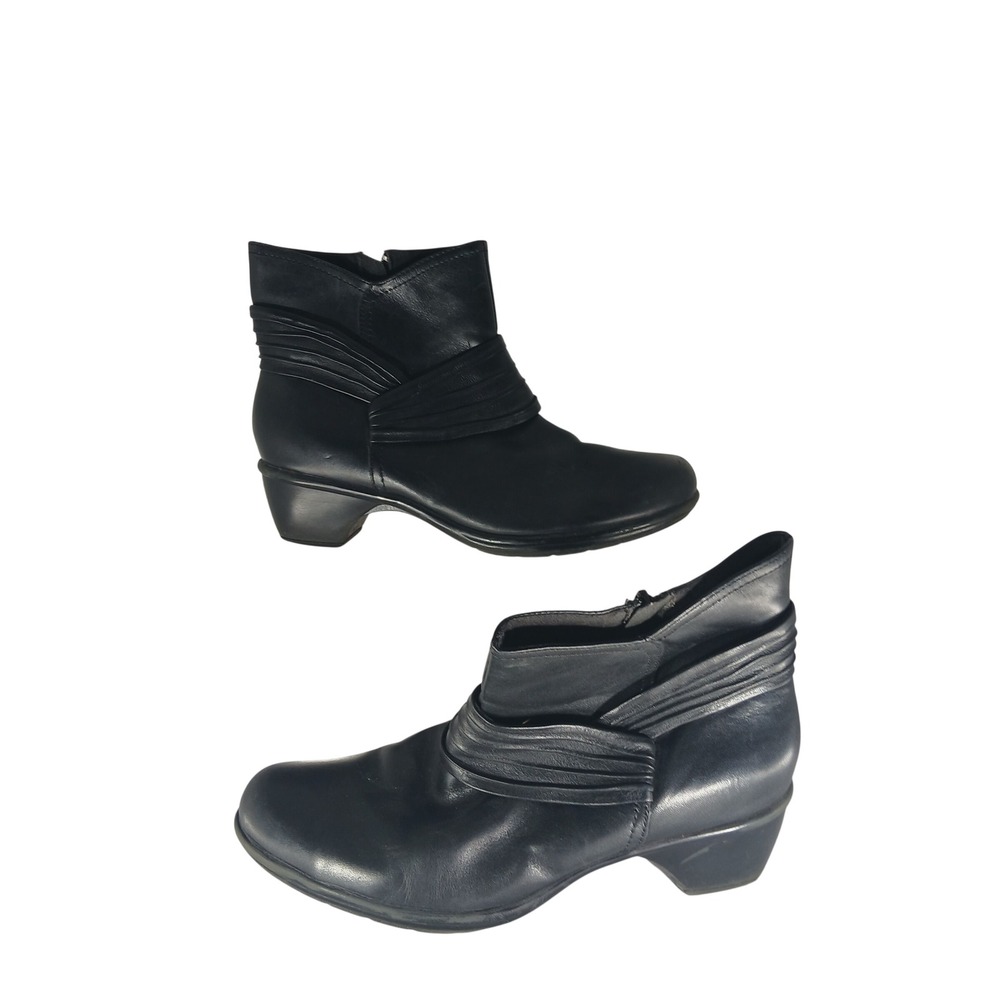 Clarks Bendables Ankle Boots 10M Black Leather Pleated Zip Low Block Heel 36797